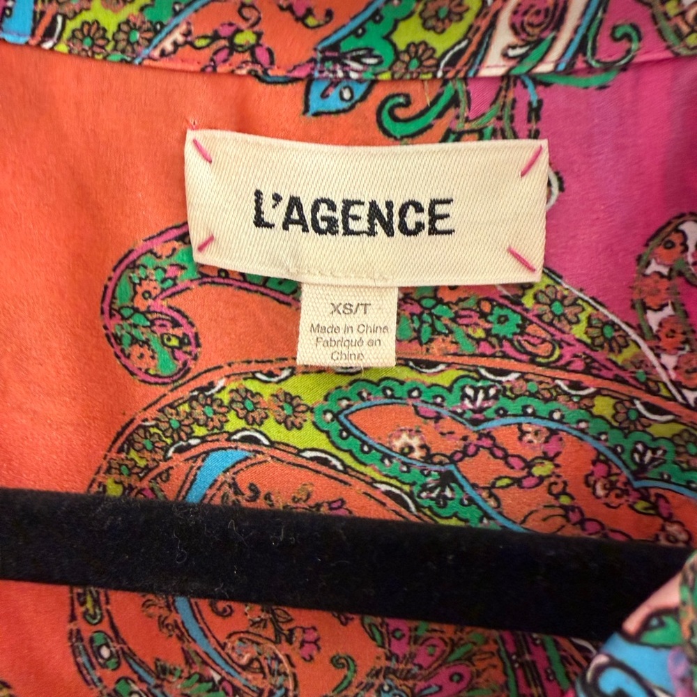 L'AGENCE Pink and Orange Paisley Silk Button-Up Blouse - Picture 3 of 4